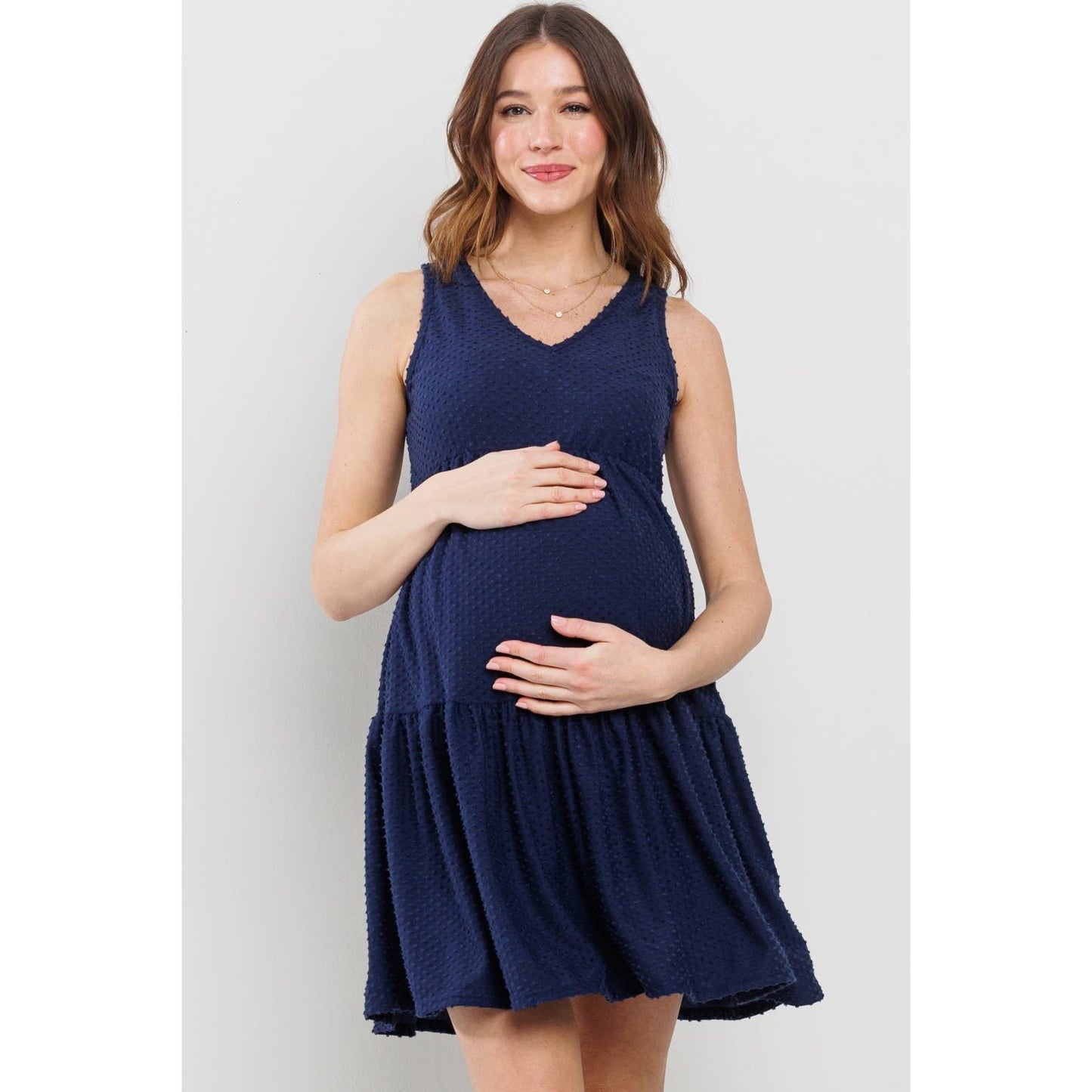 Ruffle Hem Sleeveless Maternity V-Neck Mini Dress