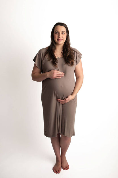 Cocoa Brown Maternity Mommy Labor & Delivery/ Nursing Gown