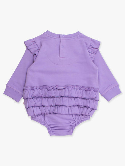 Baby Girls Purple Twinkling Tree Bow Applique Sweatshirt Bubble Romper