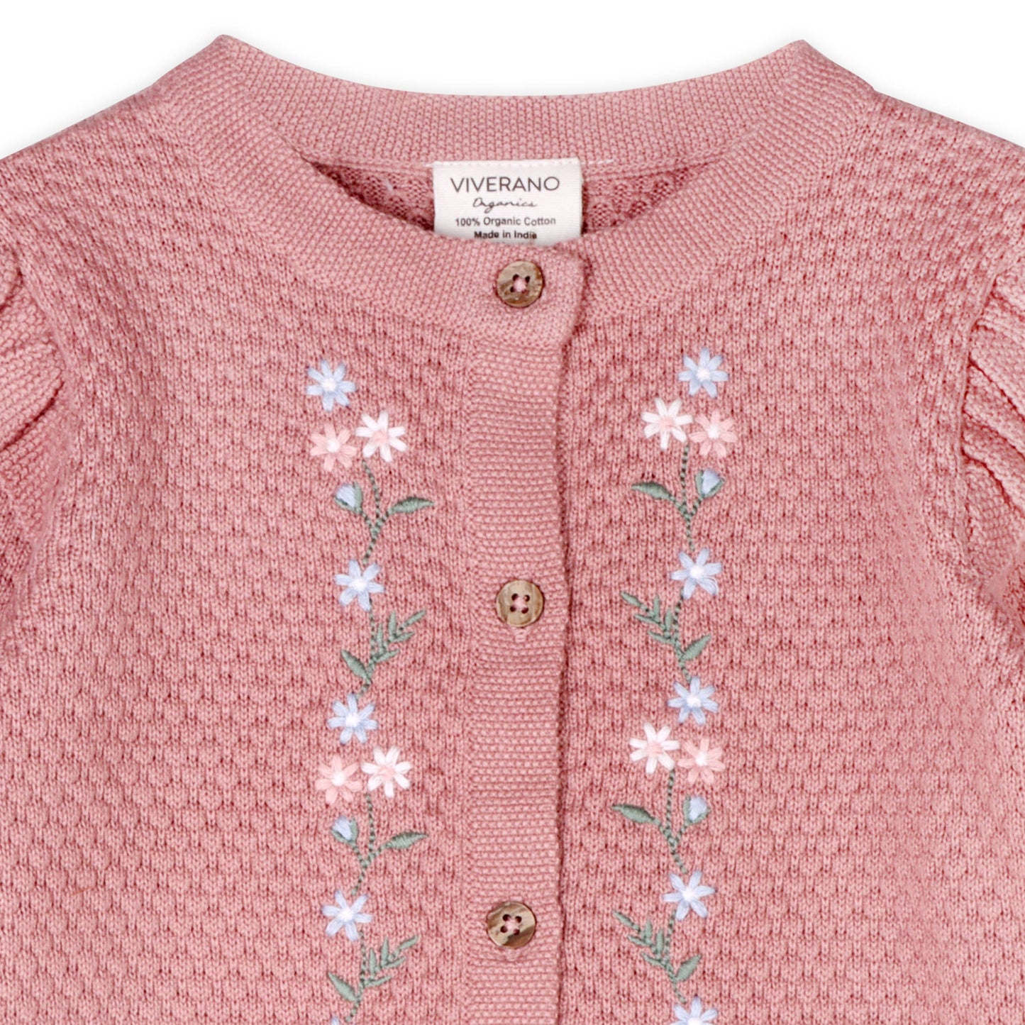 Floral Embroidered Sweater Knit Baby Ruffle Jumpsuit-Organic