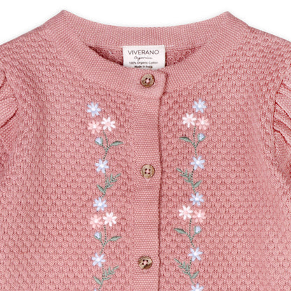 Floral Embroidered Sweater Knit Baby Ruffle Jumpsuit-Organic