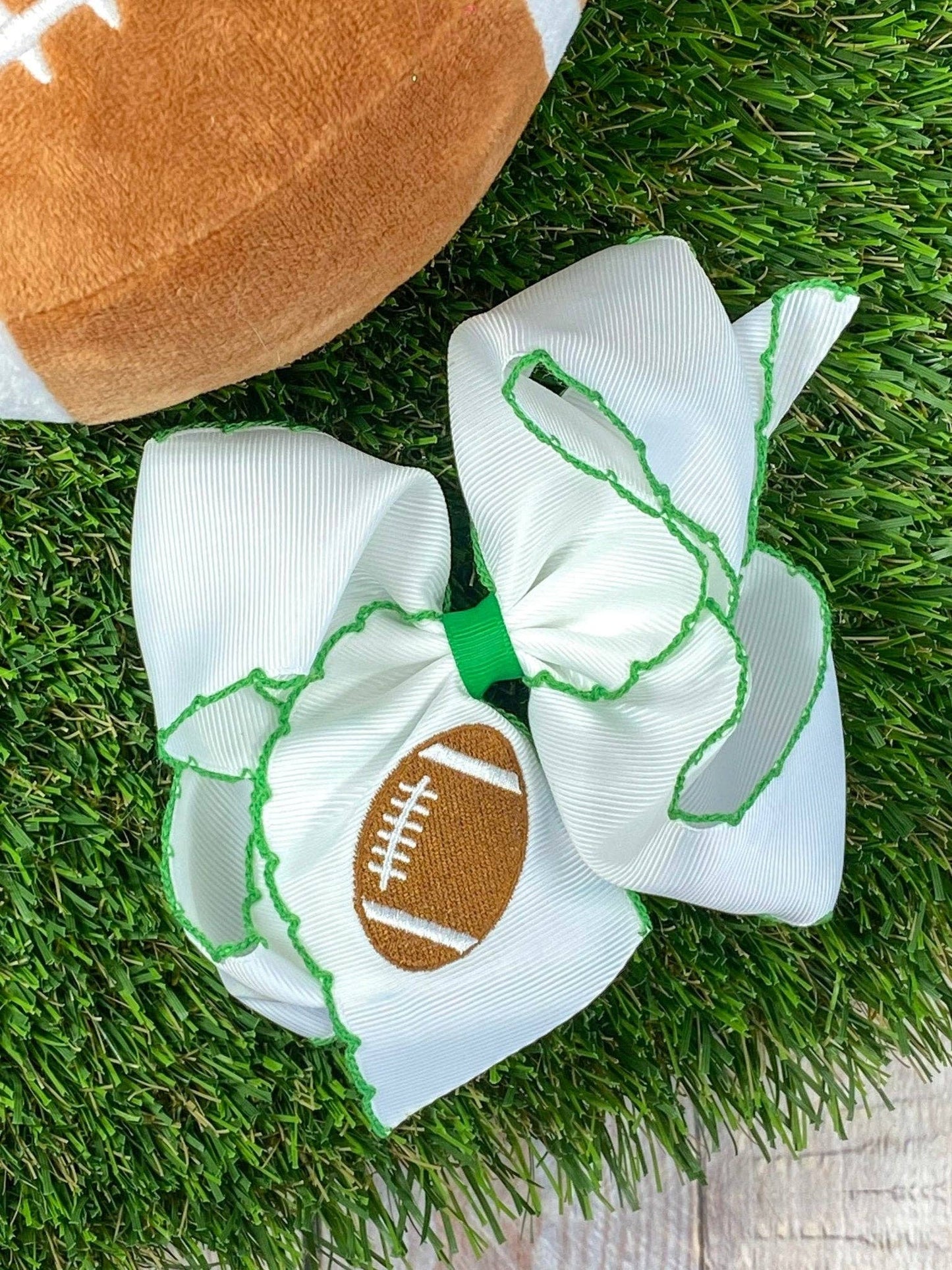 Football Embroidered Moonstitch Hair Bow