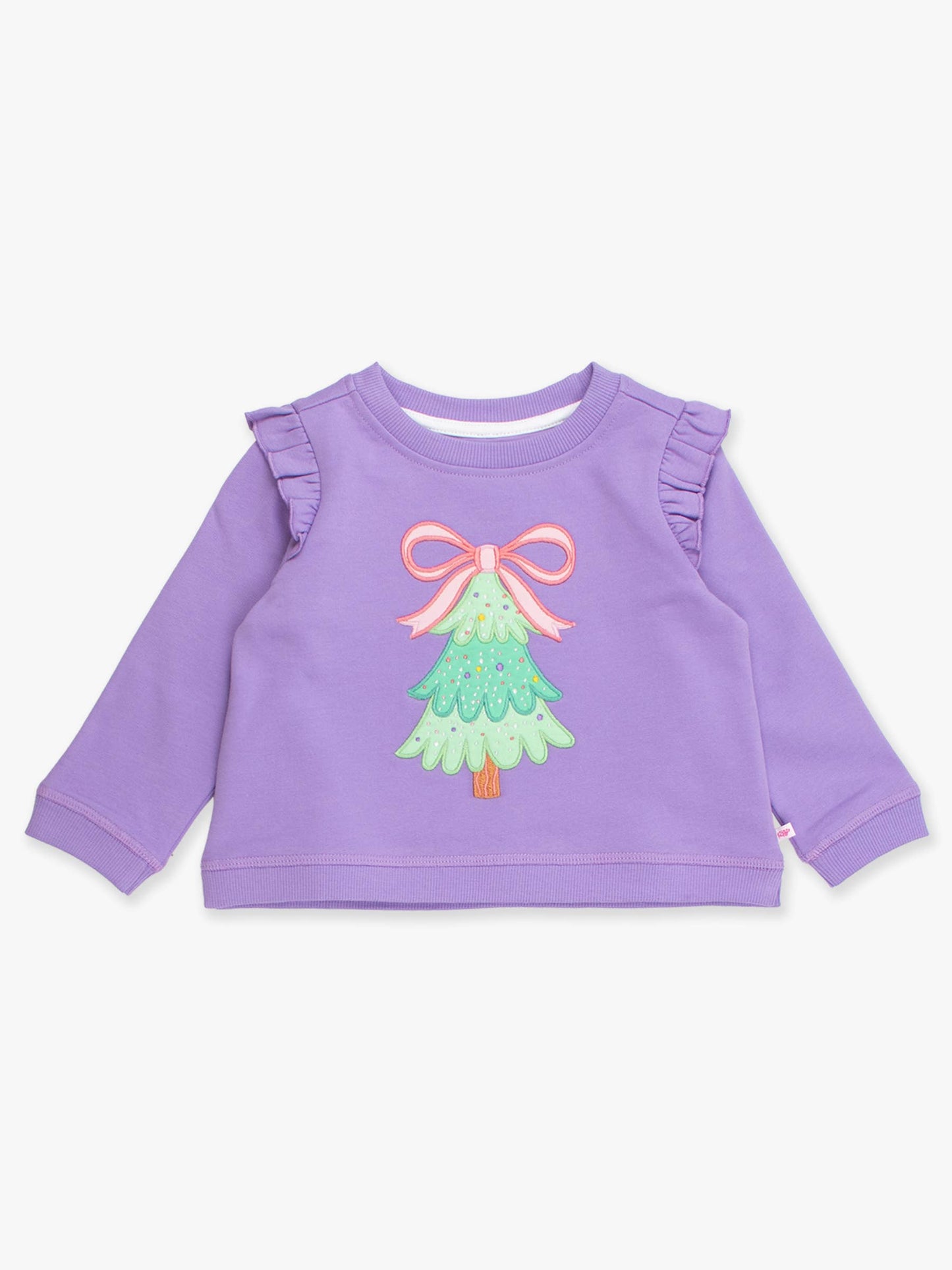 Girls Purple Twinkling Tree Bow Applique Flutter Sweatshirt
