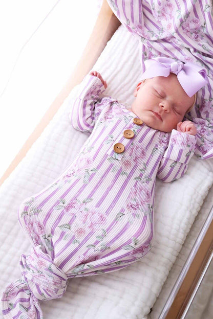 Lila's Lilacs Bamboo Waffle Newborn Baby Knot Gown & Hat Set