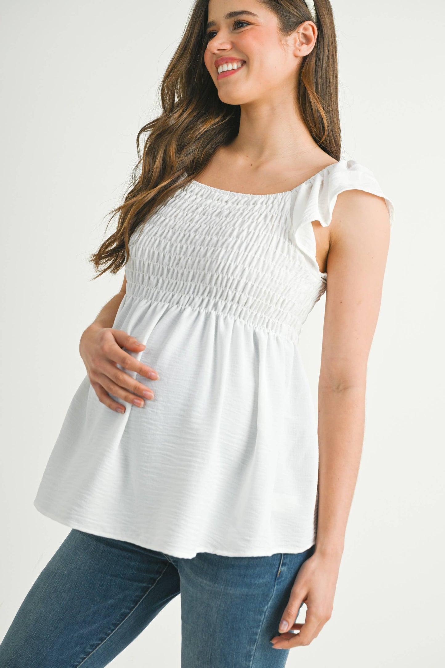 Flutter Sleeve Smocked Maternity Top