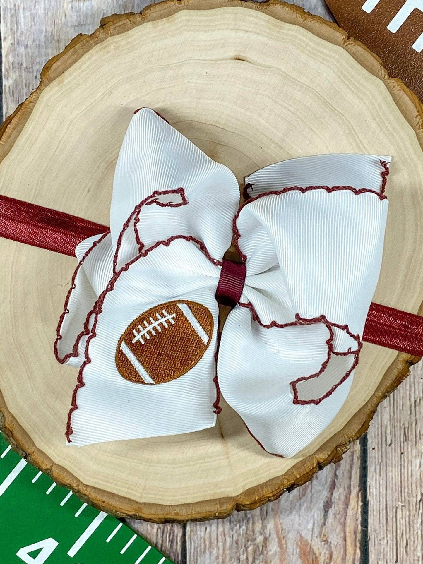 Football Embroidered Moonstitch Hair Bow