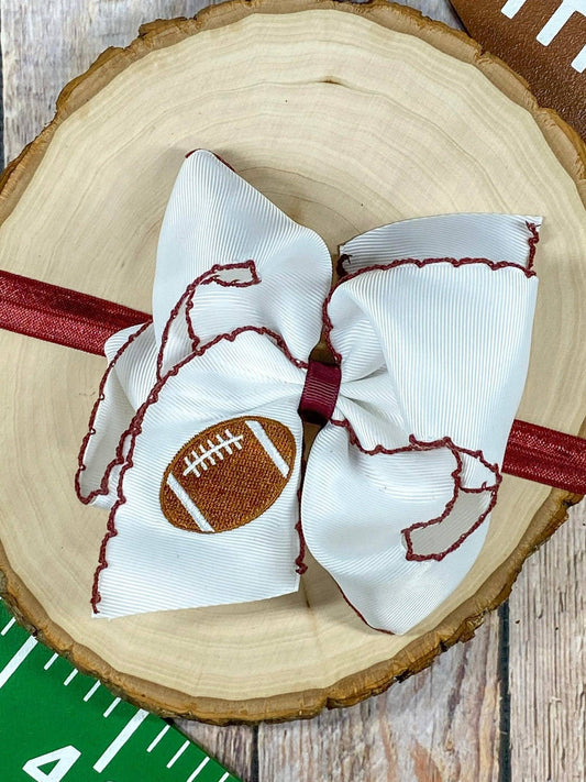 Football Embroidered Moonstitch Hair Bow