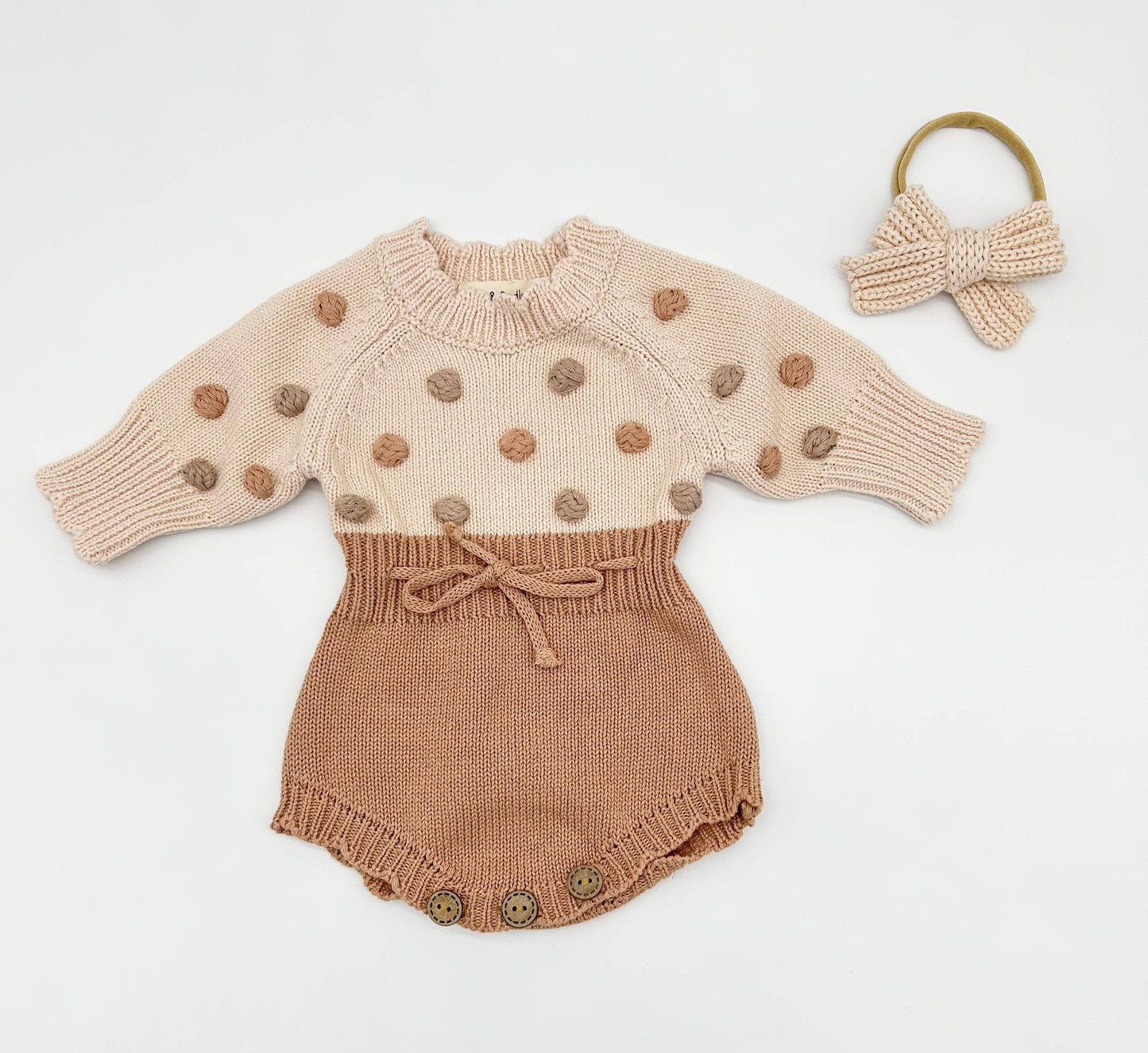 Lottie Dot Knit Romper – Apricot Sunset