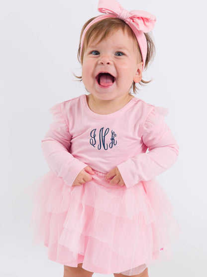 Baby Girls Pink Flutter Tulle Long Sleeve Twirl Romper