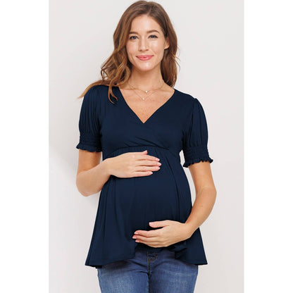 Surplice Smocked Sleeve Maternity Nursing Top