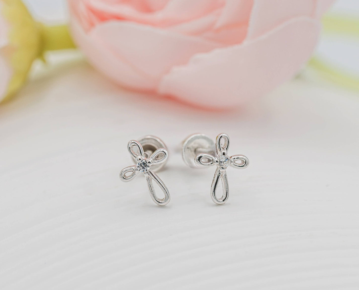 Sterling Silver Screw-Back Infinity Cross Earrings
