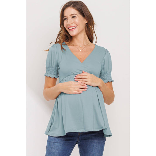 Surplice Smocked Sleeve Maternity Nursing Top