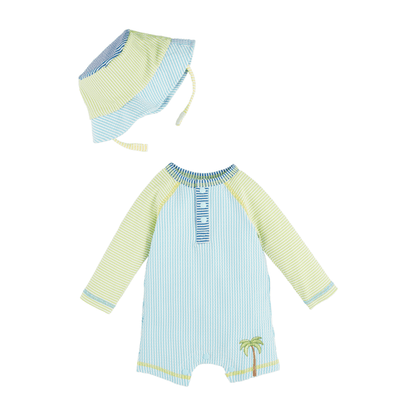 Seersucker Rash Guard and Hat Swim Set