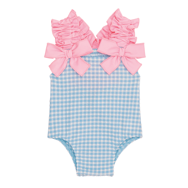 Blue Crinkle Check Swimsuit