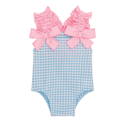 Blue Crinkle Check Swimsuit