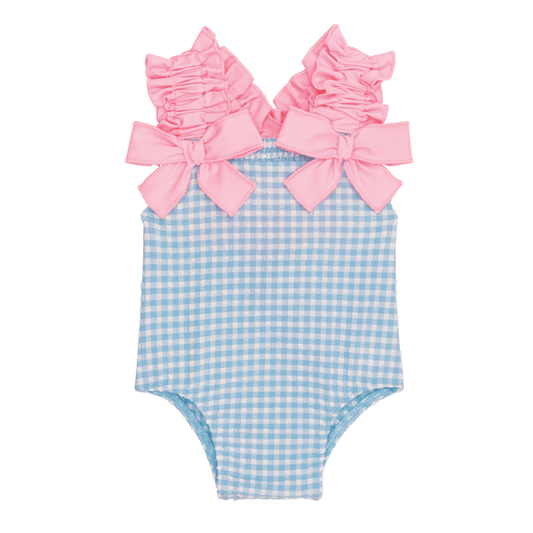 Blue Crinkle Check Swimsuit