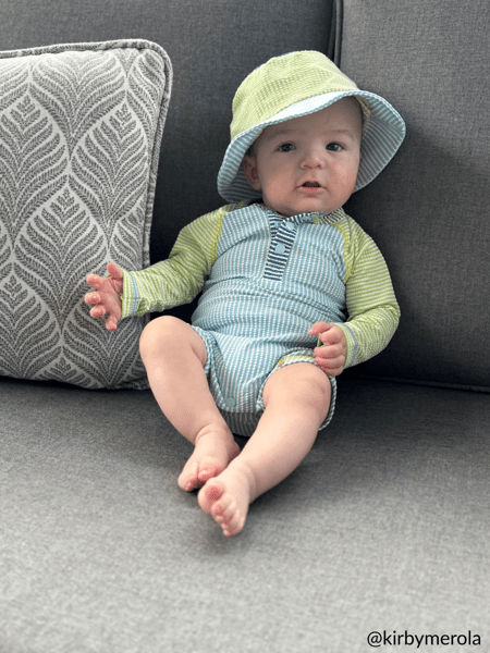 Seersucker Rash Guard and Hat Swim Set