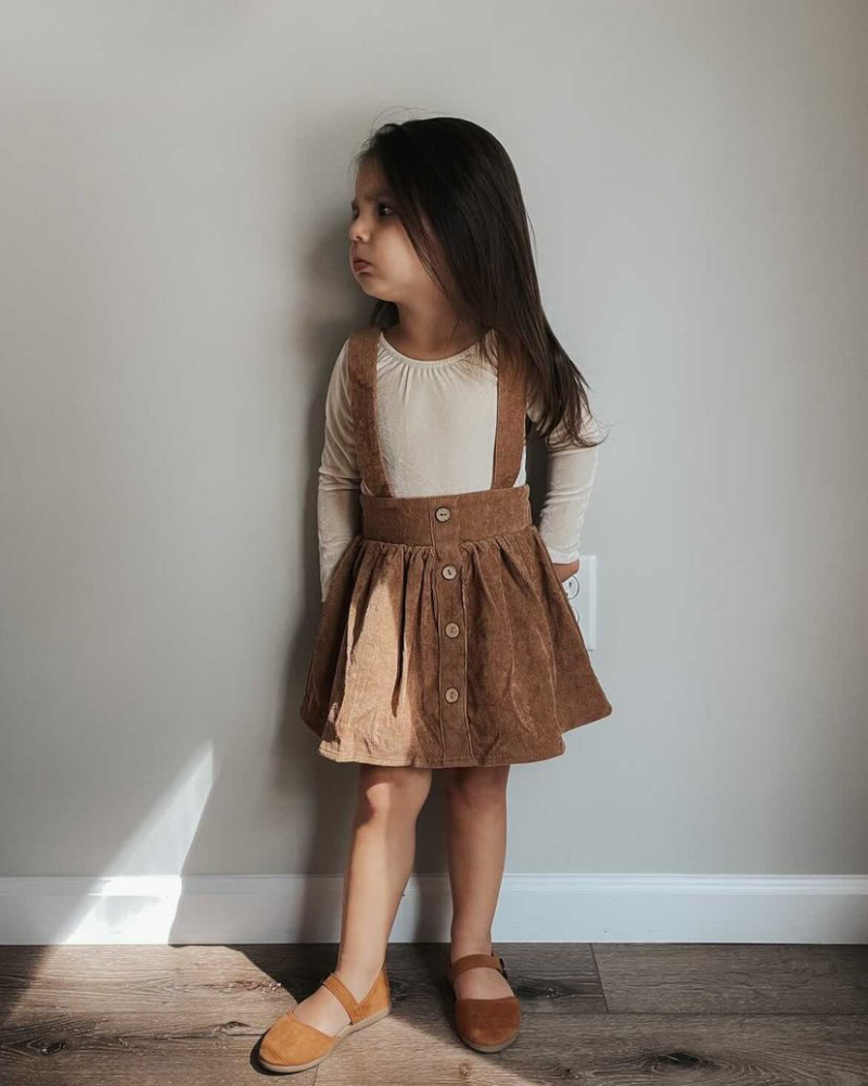Fallon Corduroy Suspender Skirt - Praline